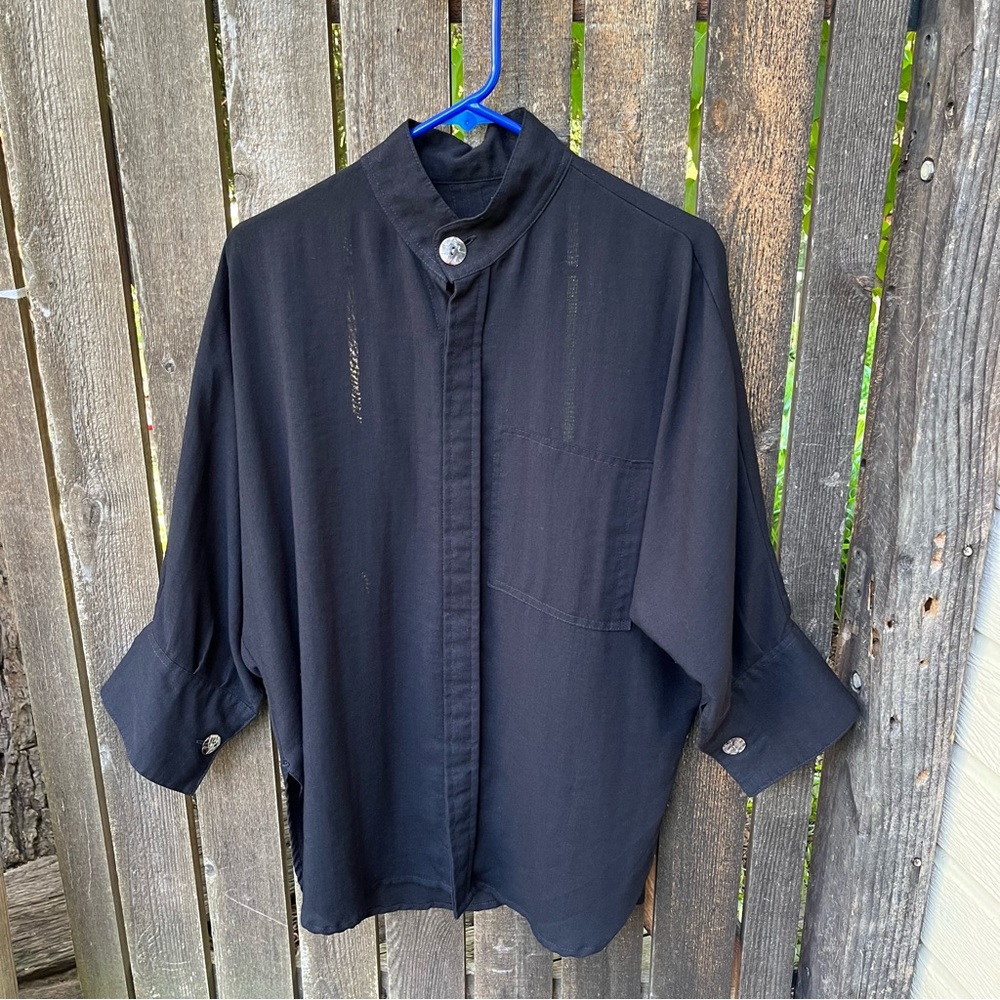 Fridaze Black 100% Linen 3/4 Sleeve Button Down Shirt Sz S